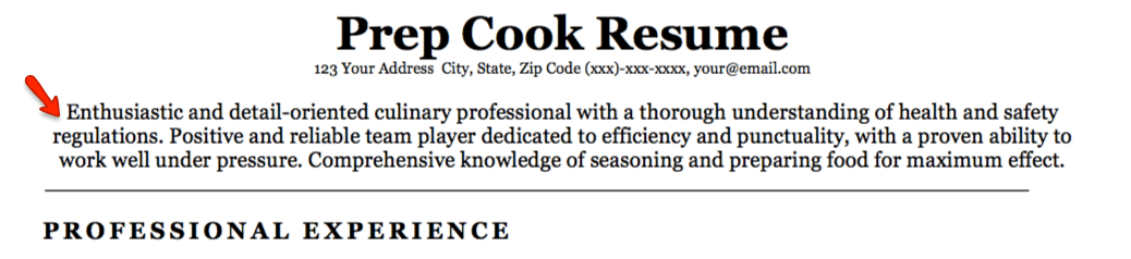 rep cook resume objective example