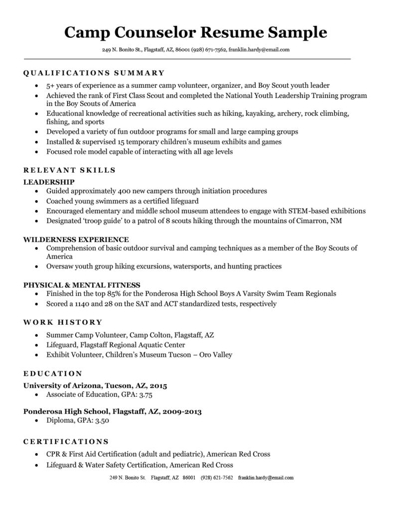 Camp Counselor Resume Sample Writing Tips Resume Companion   Camp Counselor Resume Sample 791x1024 