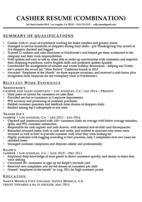 Cashier Resume With Qualifications Summary Download
