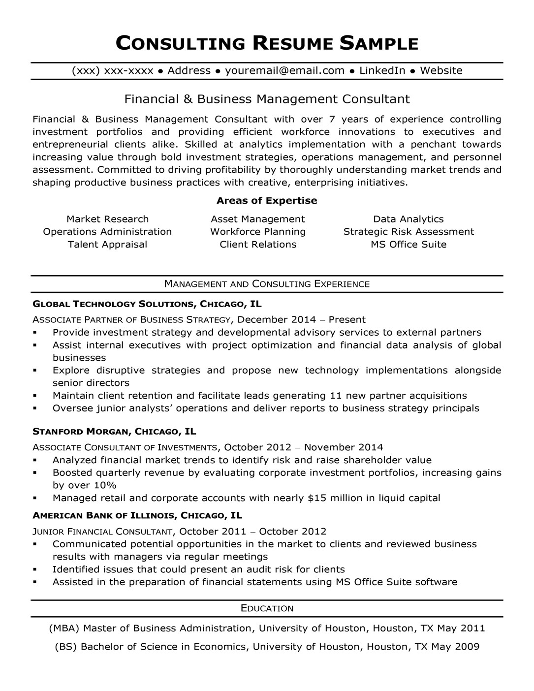 Consulting resume sample