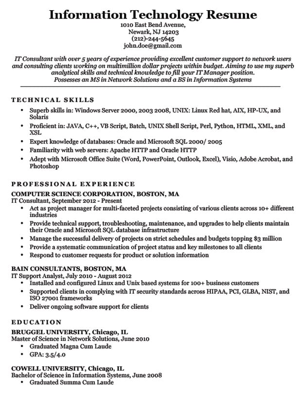 Information Technology Resume Sample Download 