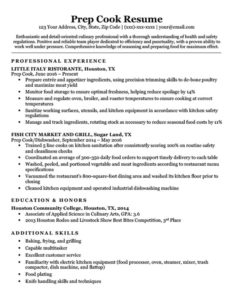 prep cook resume sample download