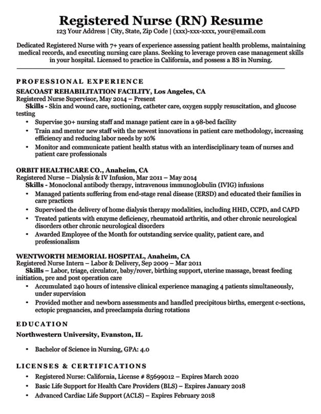 resume examples nurses