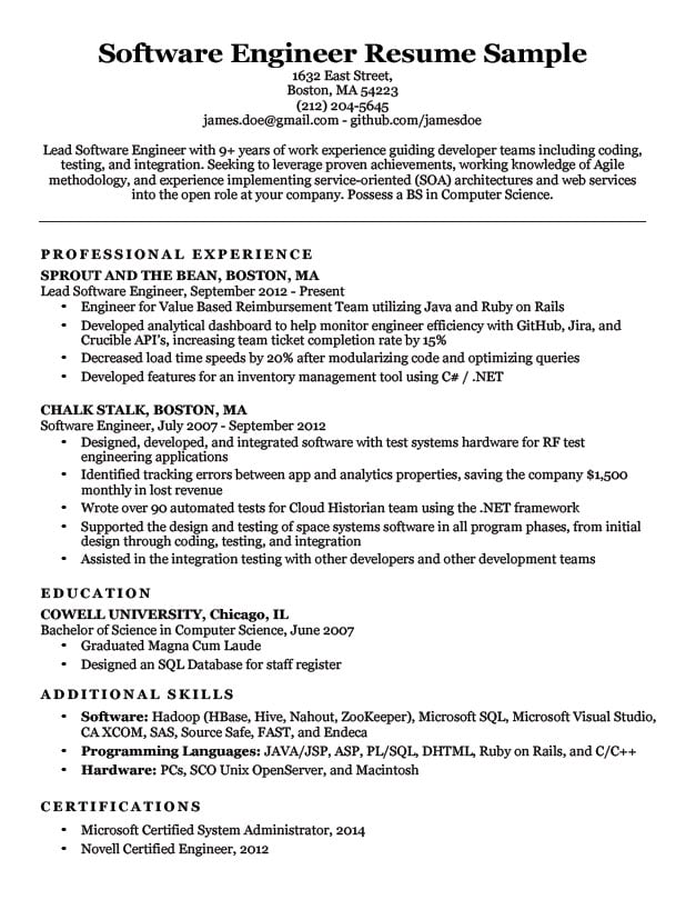 Software Engineer Resume Sample & Writing Tips | Resume ...