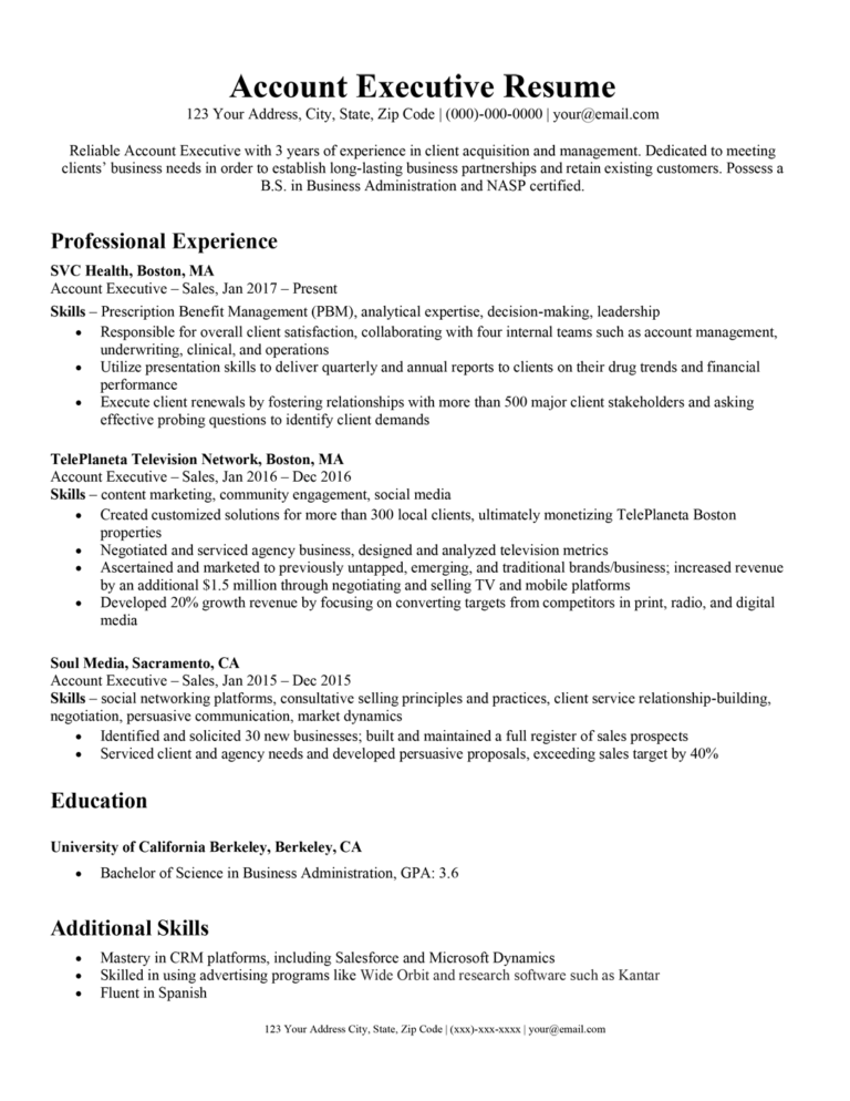 Account Executive Resume & Writing Tips | Resume Companion