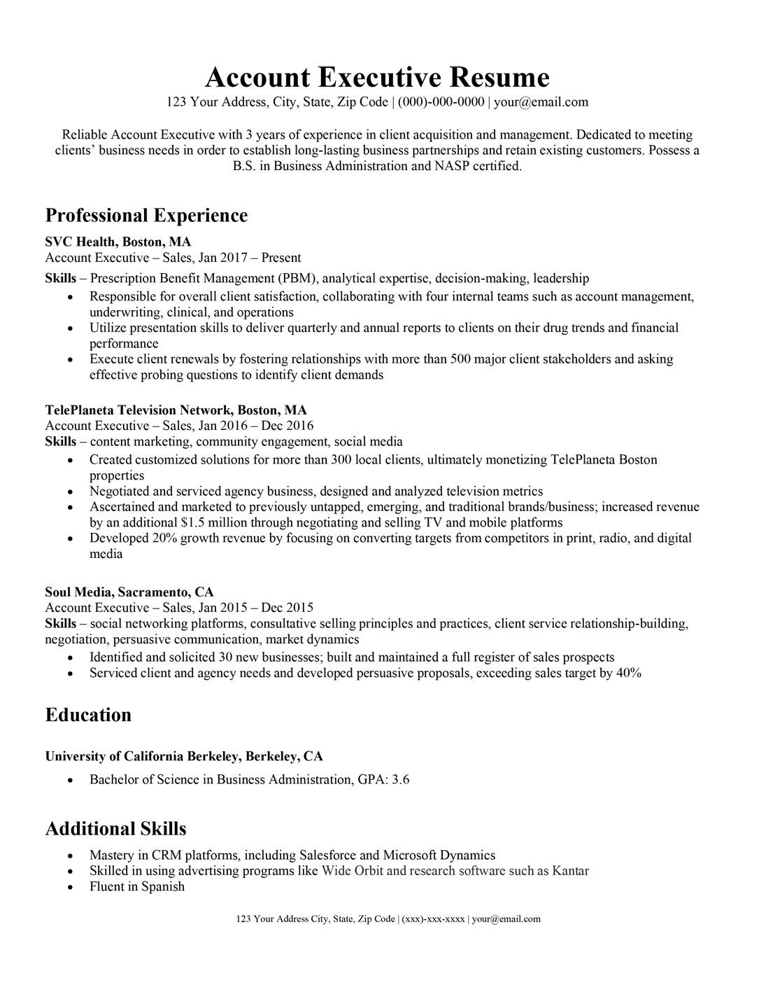 Account Executive Resume Writing Tips Resume Companion