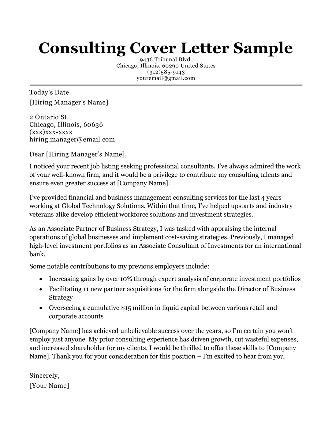 Consulting Cover Letter Sample & Writing Tips | Resume Companion