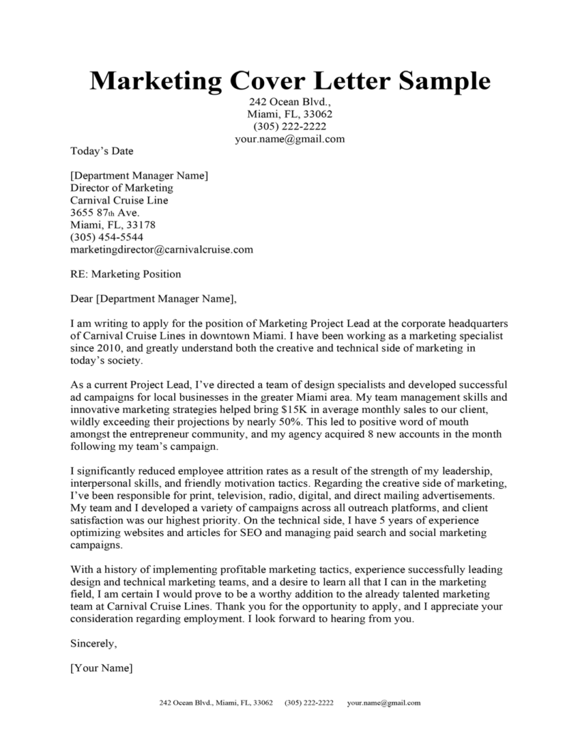 Marketing Cover Letter Sample Writing Tips Resume Companion