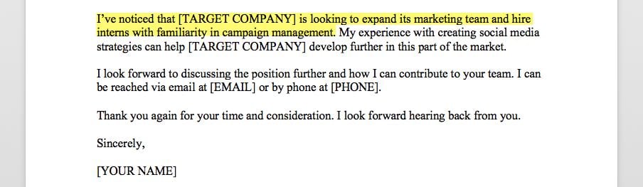marketing intern cover letter last paragraph