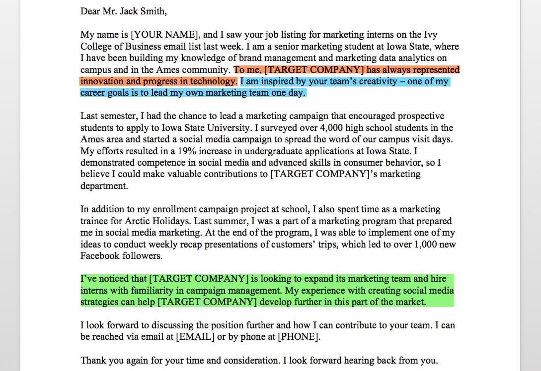 Marketing Intern Cover Letter Sample Guide Resume Companion