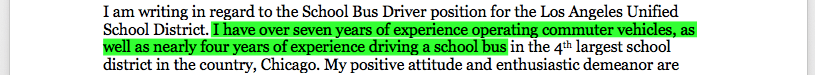 school bus driver cover letter experience highlight
