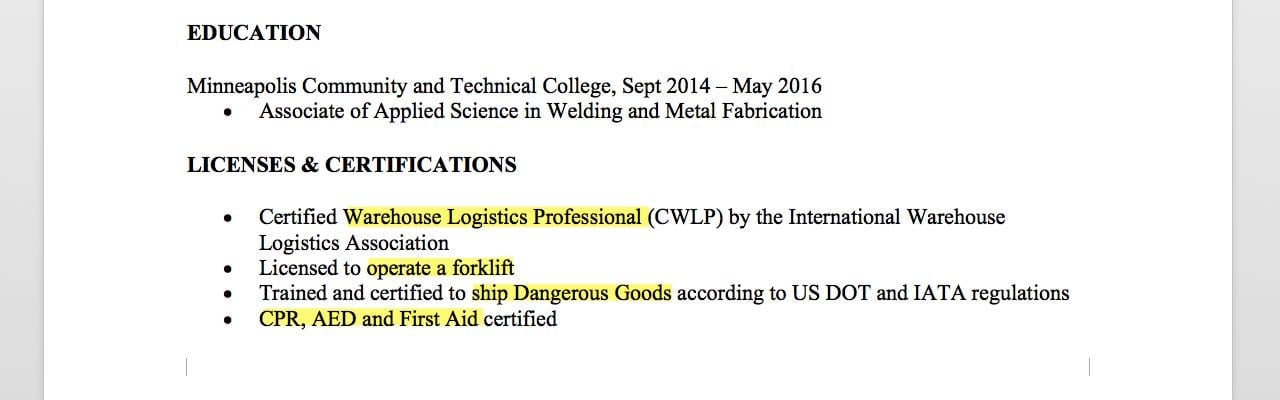 shipping and receiving resume highlights