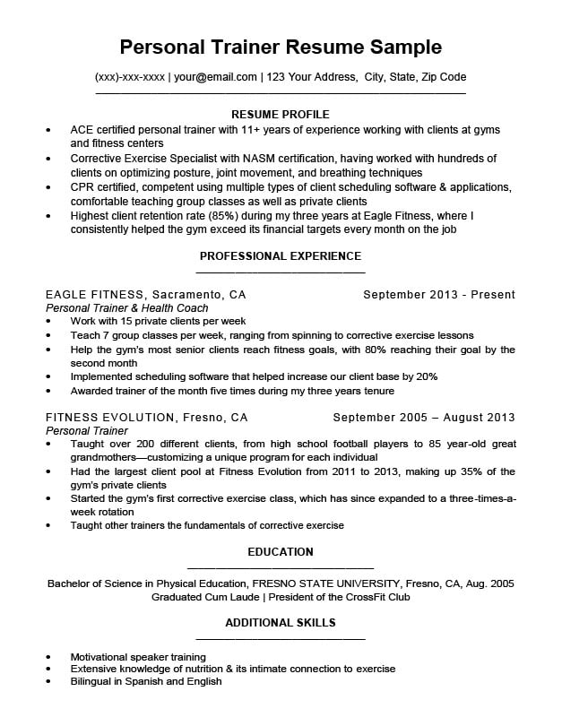 Personal Trainer Resume Sample Writing Tips Resume Companion