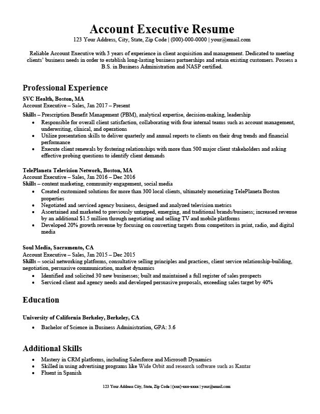 Account Executive Resume & Writing Tips Resume Companion