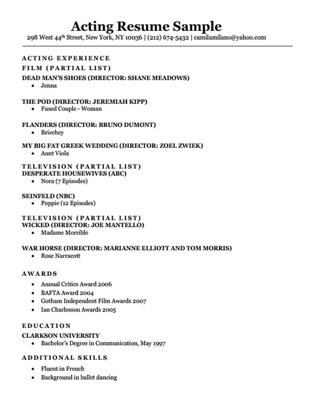 Acting Resume Template Acting Resume Template