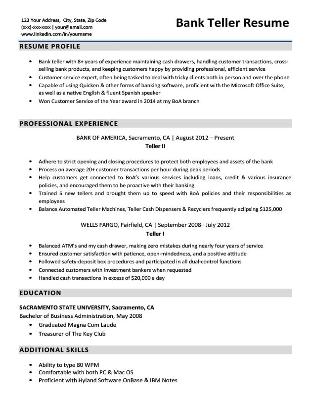 bank teller cv sample Bank teller resume sample & writing tips