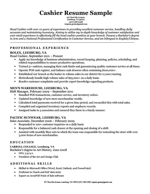 Cashier Resume Sample Resume Companion