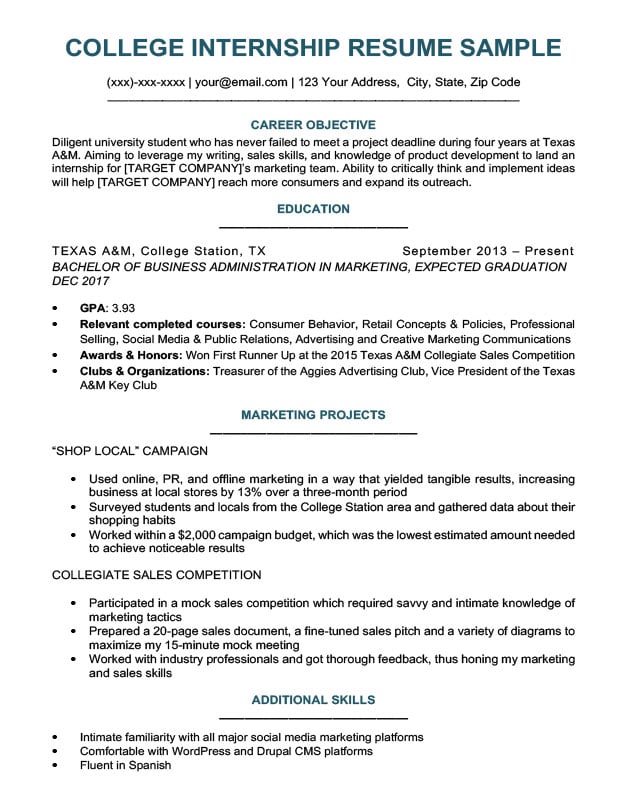 resume templates for college students