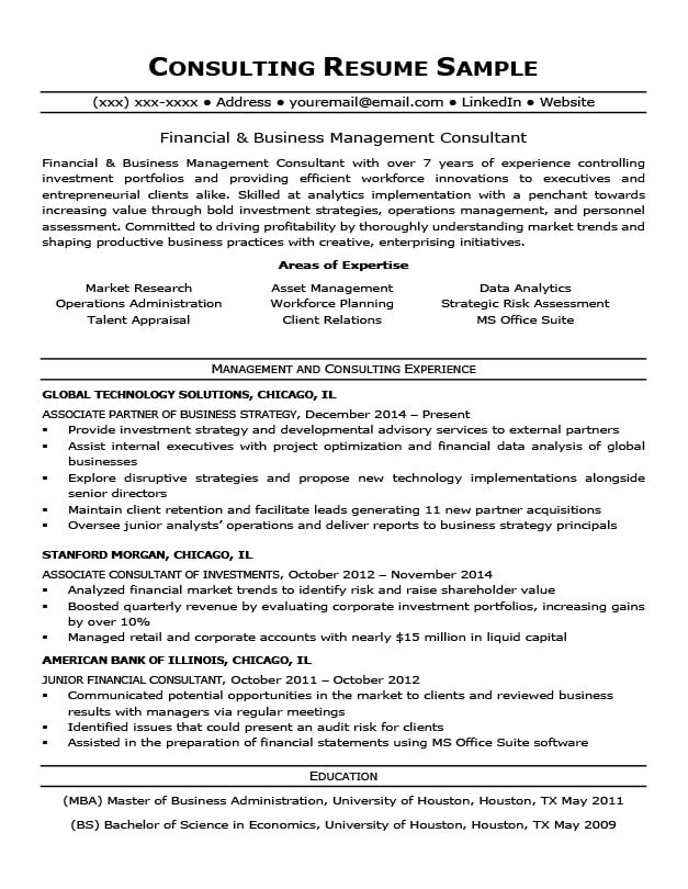 Resume For Consulting Jobs