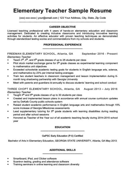 2nd Grade Teacher Resume Examples August 2021