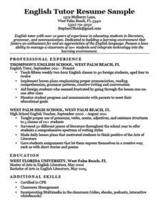 english tutor resume sample download