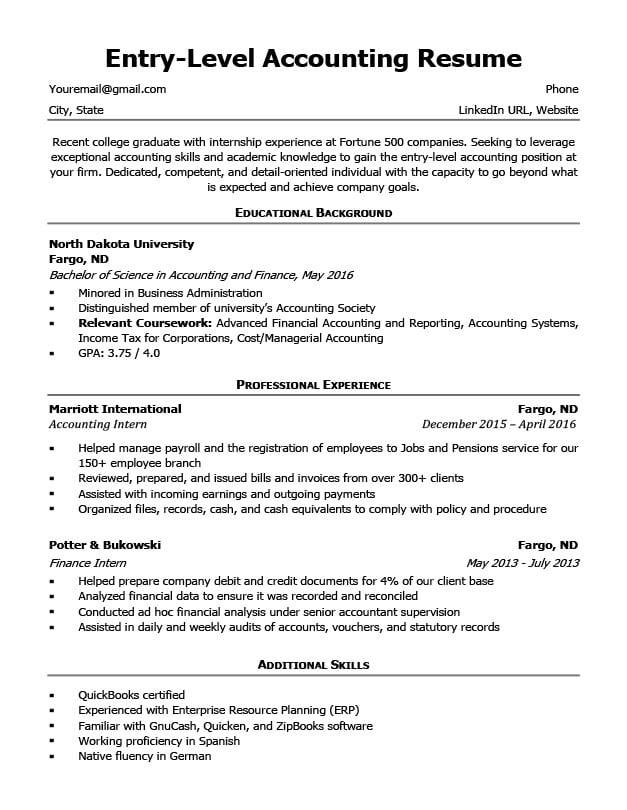 Entry Level Accounting Resume Sample MSWord Download