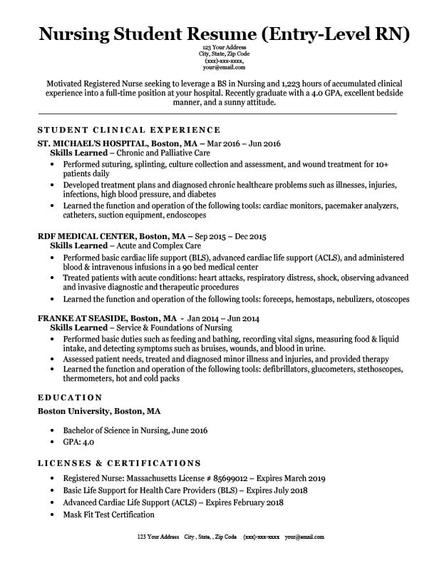 EntryLevel Nursing Student Resume Sample  Tips  ResumeCompanion