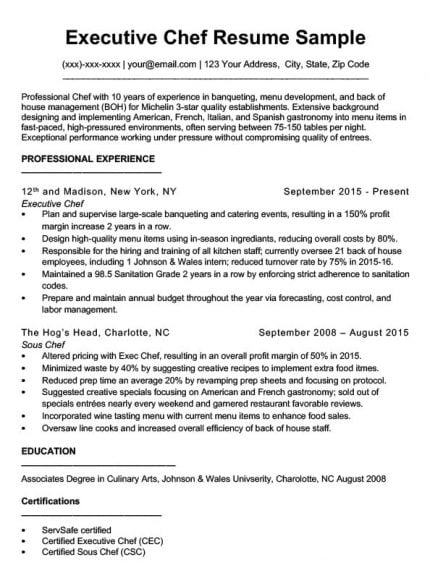 Downloadable Chef Resume Samples Writing Tips RC