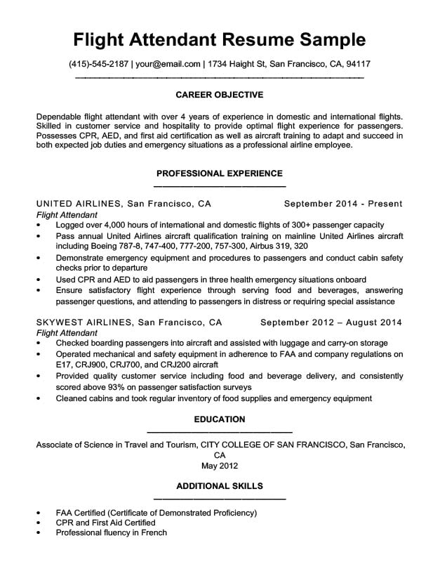 Flight Attendant Resume Sample & Writing Tips | Resume ...