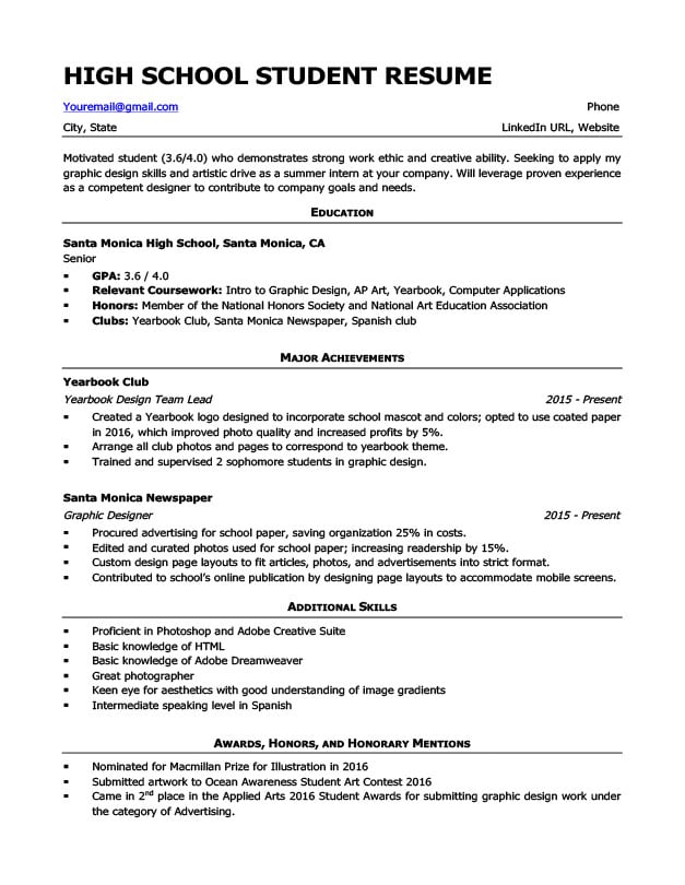 High School Resume Template & Writing Tips