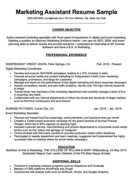 marketing intern resume sample  u0026 writing tips