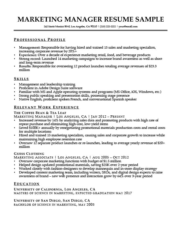 marketing manager resume sample