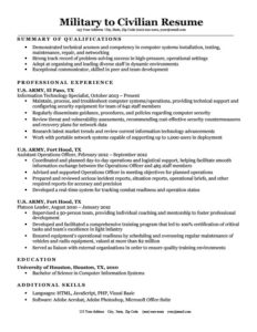 Military to Civilian Resume Example Download