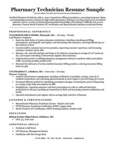 pharmacy technician resume example download