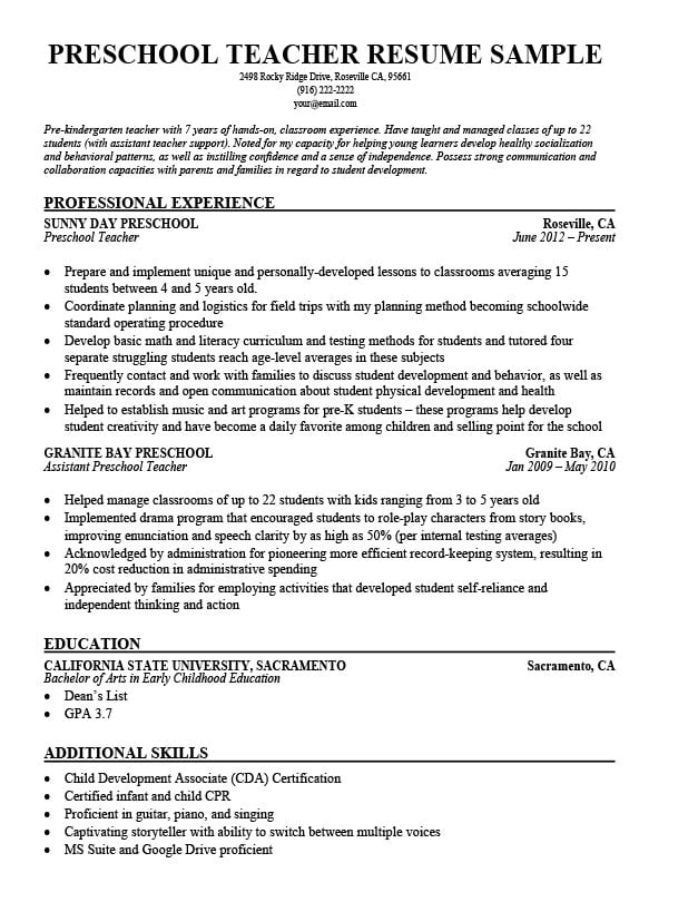 preschool teacher resume sample  u0026 writing tips
