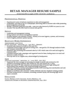 retail manager resume sample download