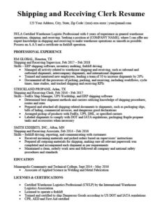 Shipping and Receiving Clerk Resume Sample Download