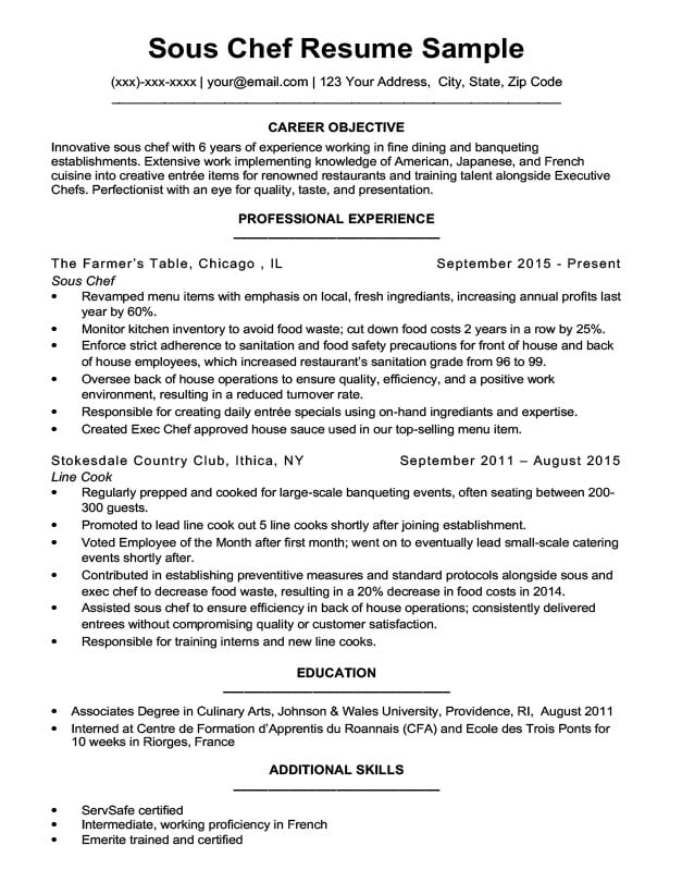 Resume Examples Executive Chef Executive & Sous Chef Resume Samples