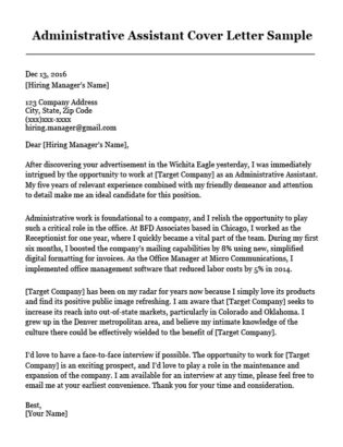 Administrative Assistant Cover Letter Sample Download 315x410 