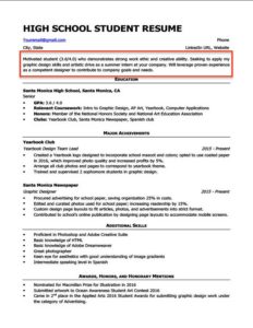high school student resume objective example