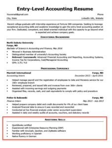 entry-level accounting resume additional skills section