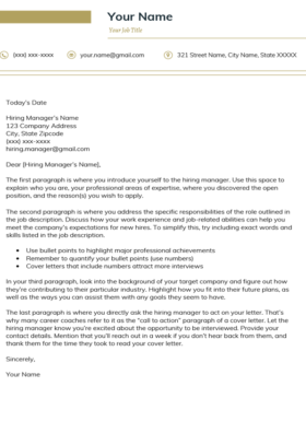 Imperial Gold Clean Cover Letter Template