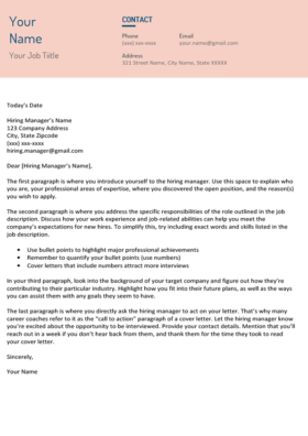 Coral Pink Contemporary Cover Letter Template