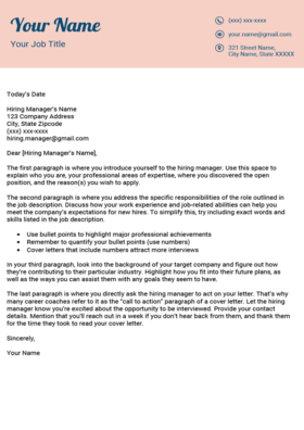 Coral Pink Fancy Cover Letter Template