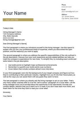 Imperial Gold Gold Standard Cover Letter Template