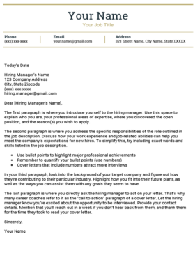 Imperial Gold Hybrid Cover Letter Template