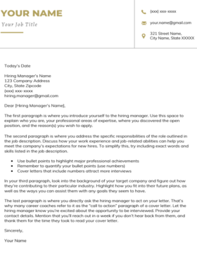 Imperial Gold Manager Cover Letter Template