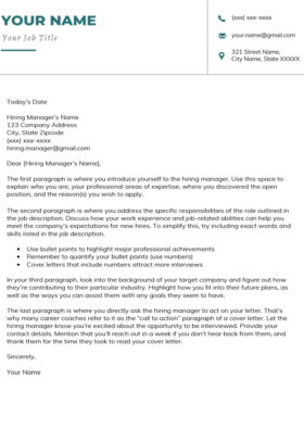 Viridian Manager Cover Letter Template