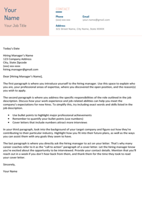 Coral Pink Stylish Cover Letter Template