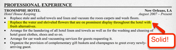 work experience section highlight of a hospitality resume